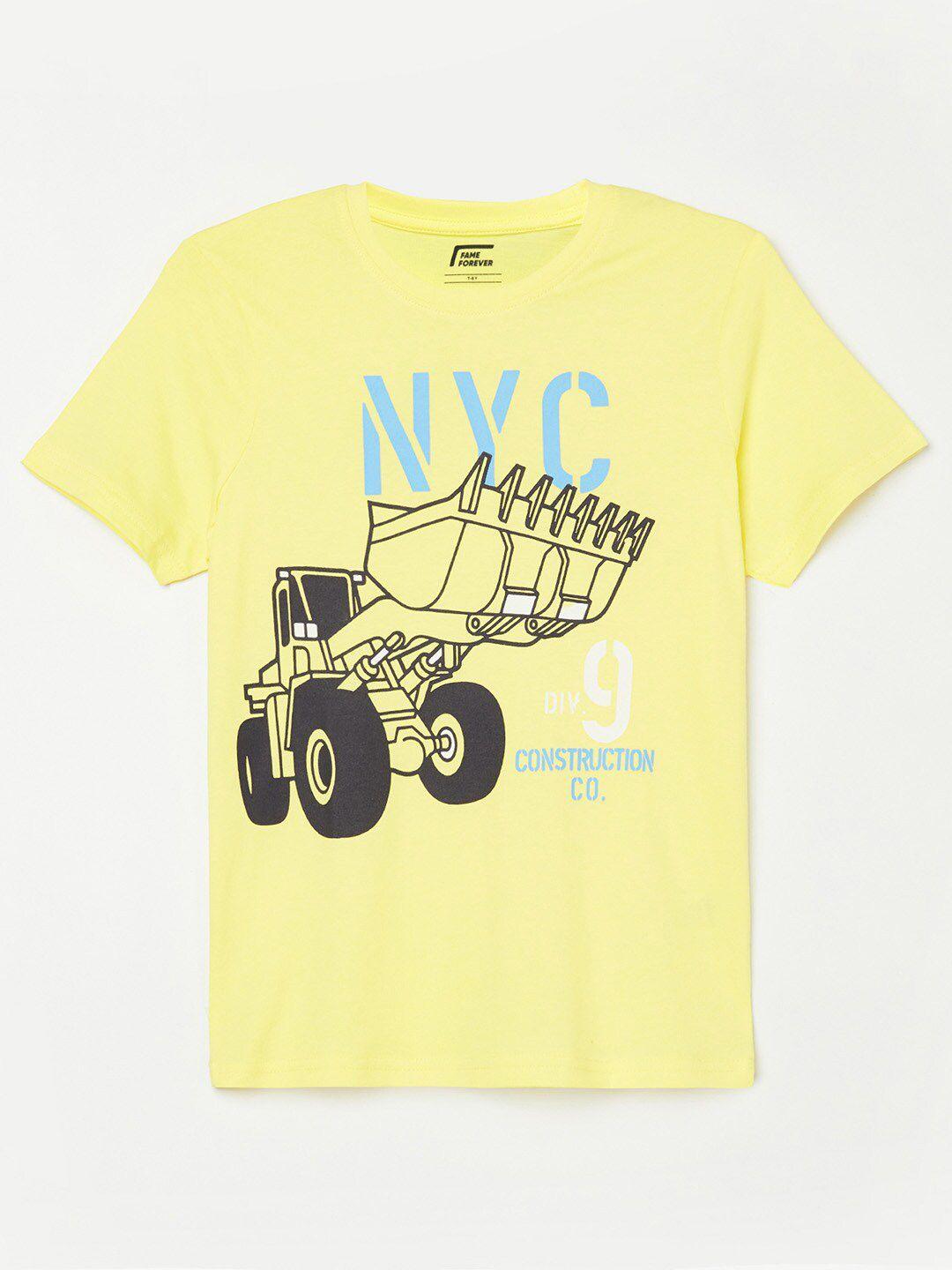 fame forever by lifestyle boys yellow printed pure cotton t-shirt