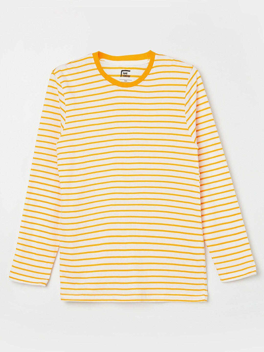 fame forever by lifestyle boys yellow striped pure cotton t-shirt