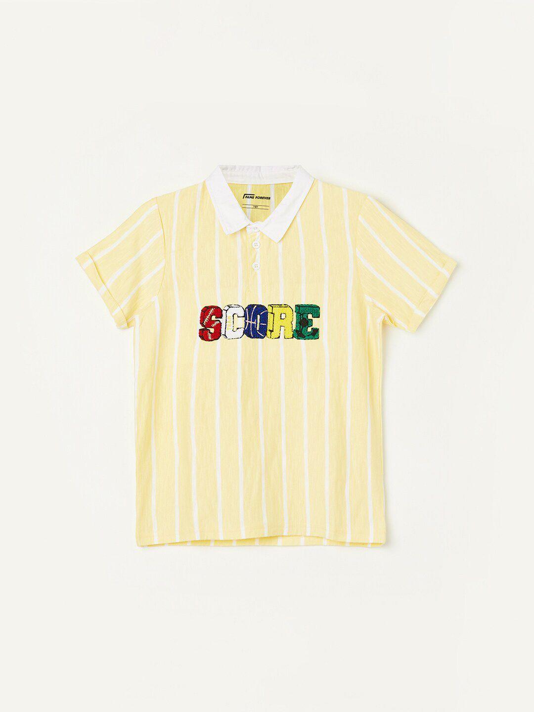 fame forever by lifestyle boys yellow striped v-neck applique t-shirt
