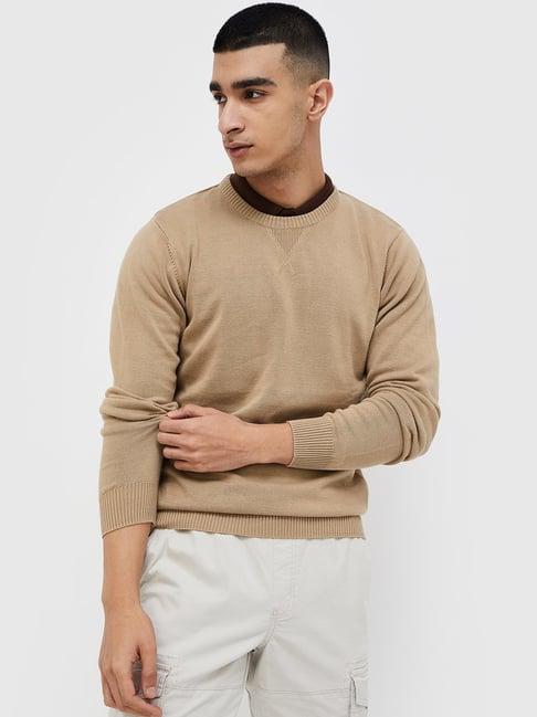 fame forever by lifestyle brown cotton regular fit sweater