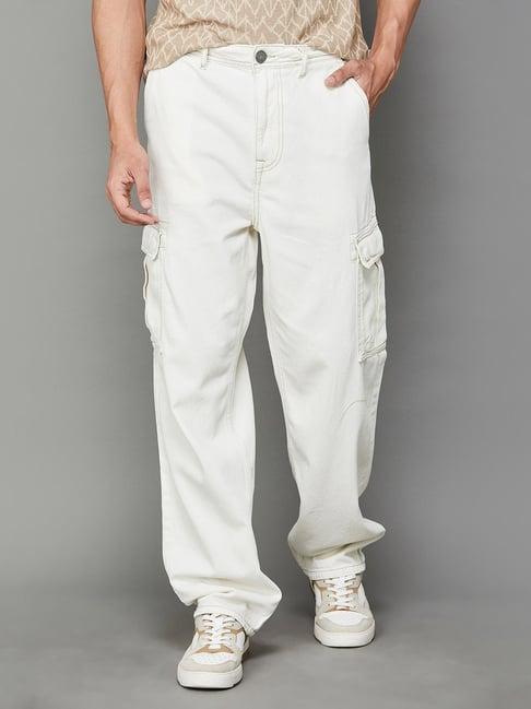 fame forever by lifestyle cream cotton regular fit cargos