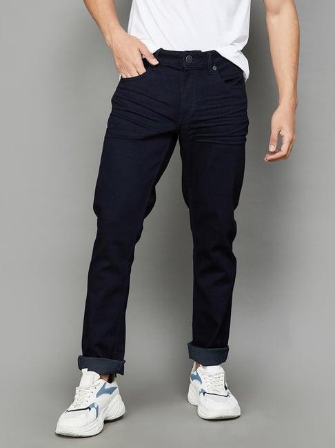 fame forever by lifestyle dark blue cotton regular fit jeans