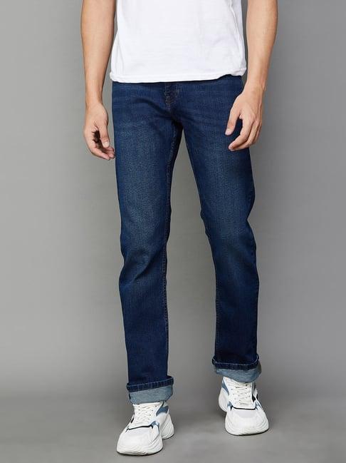 fame forever by lifestyle dark blue slim straight fit jeans