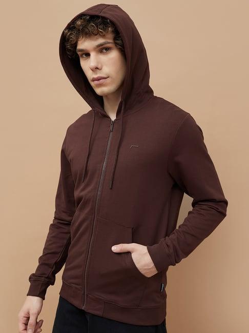 fame forever by lifestyle dark brown regular fit hooded sweatshirt