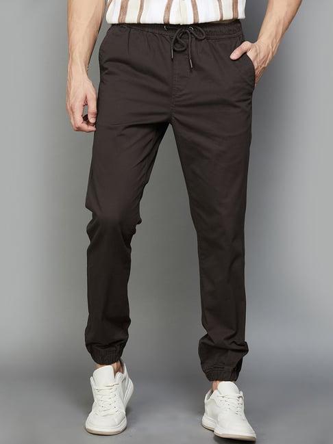 fame forever by lifestyle dark brown slim fit jogger pants