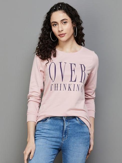 fame forever by lifestyle dusty pink cotton printed sweatshirt