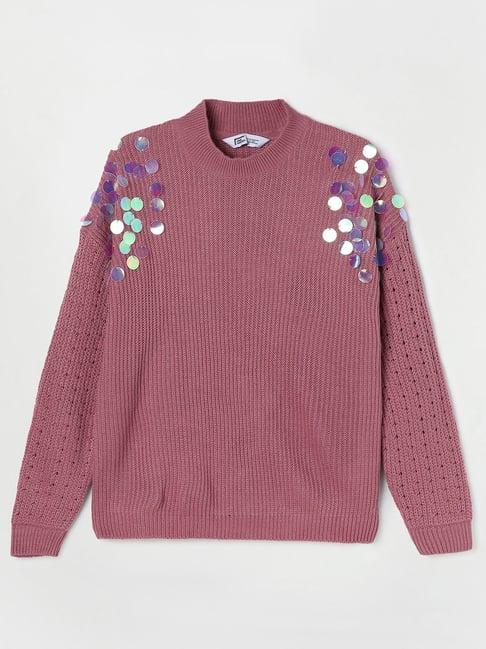 fame forever by lifestyle dusty pink embellished full sleeves sweater
