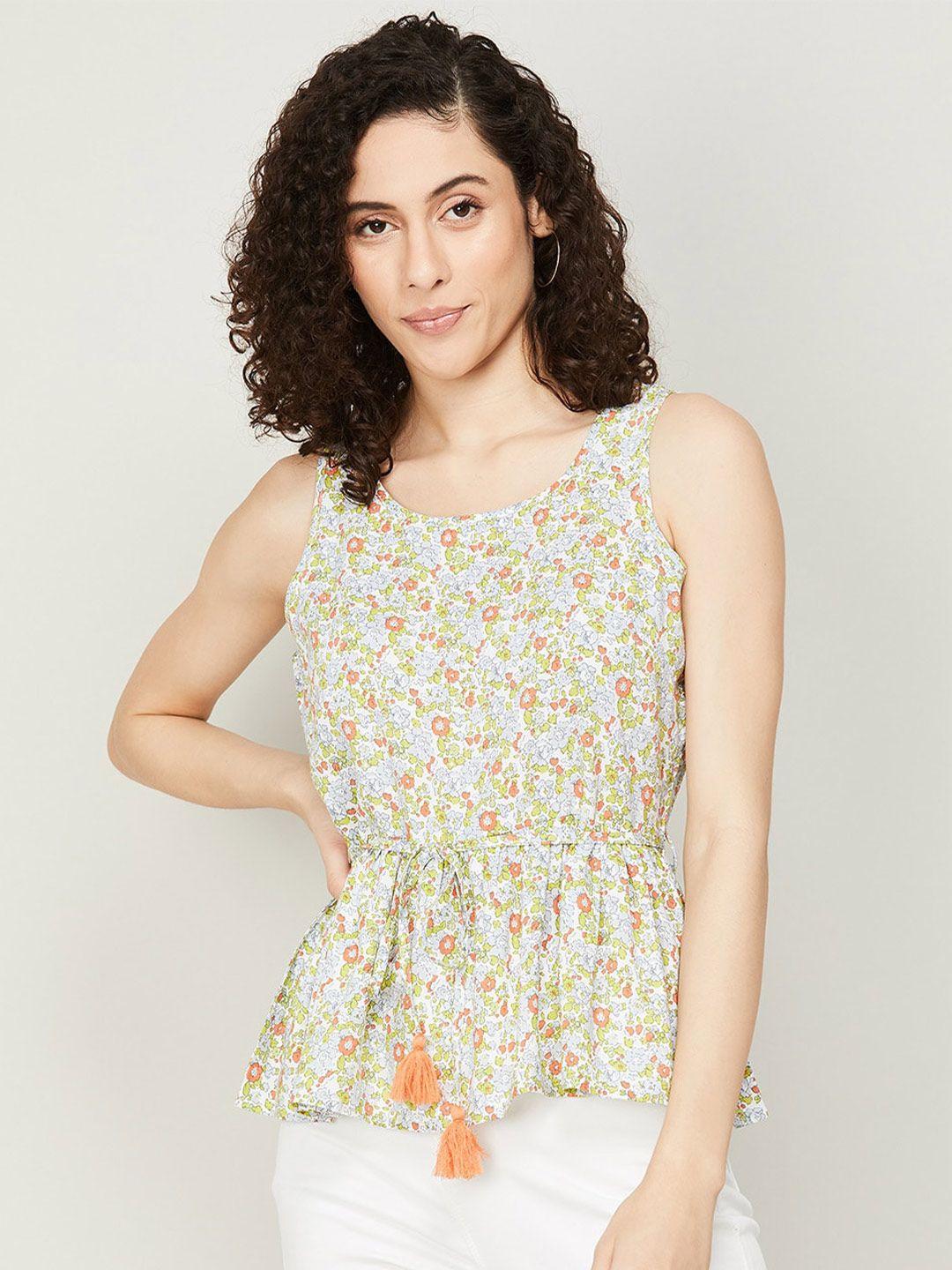 fame forever by lifestyle floral print cinched waist top