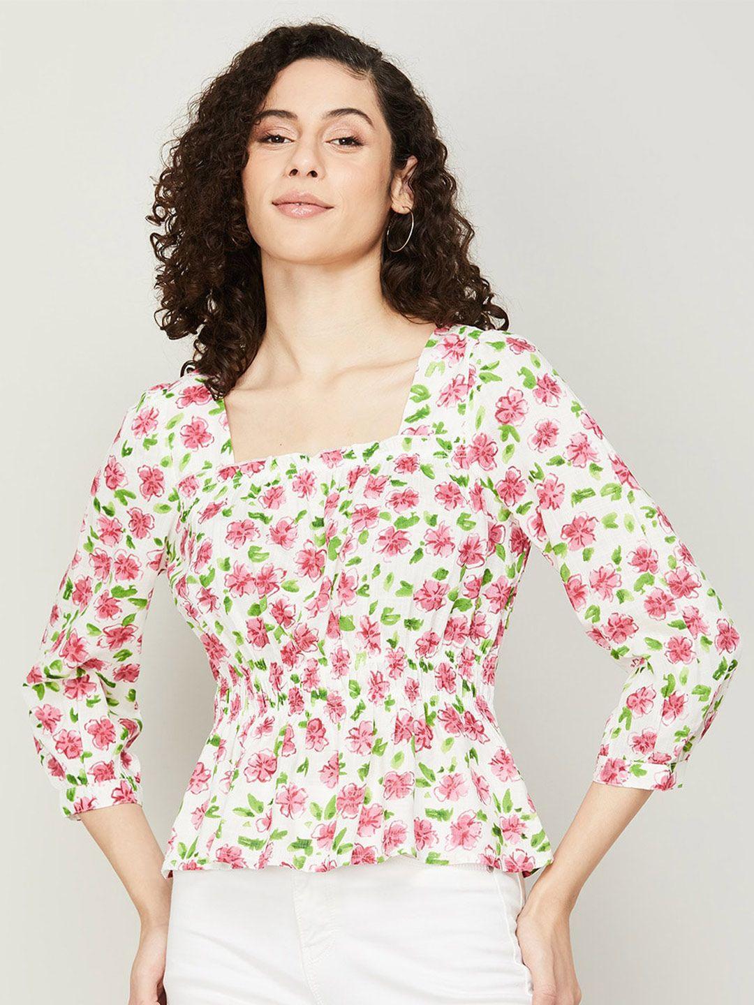 fame forever by lifestyle floral print cinched waist top