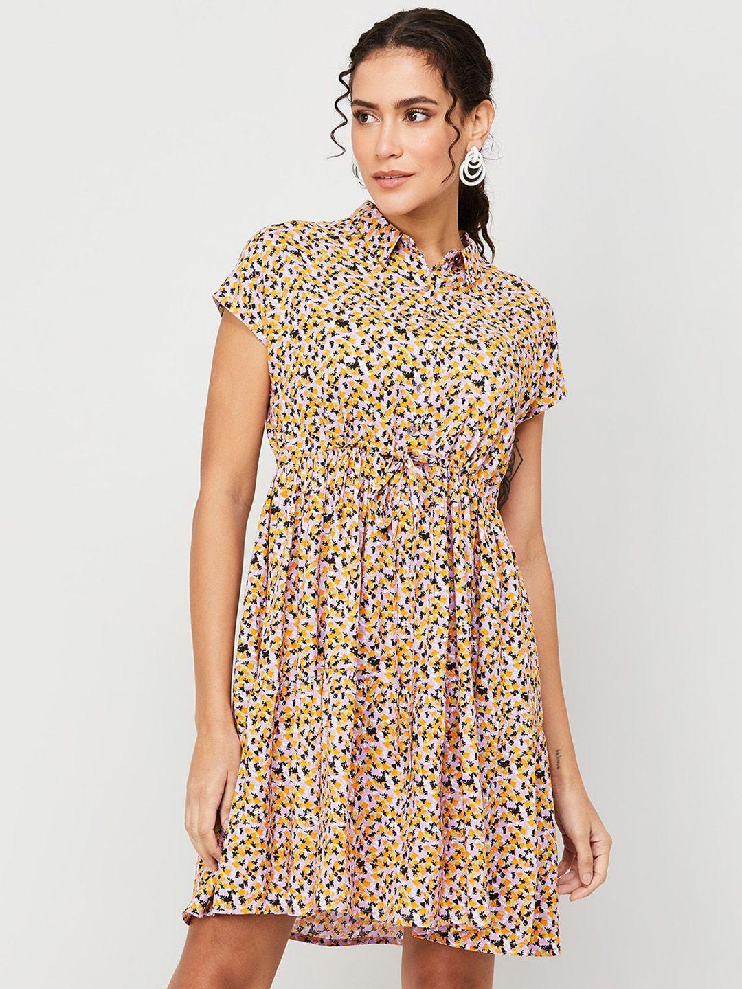 fame forever by lifestyle floral print shirt collar fit & flare dress