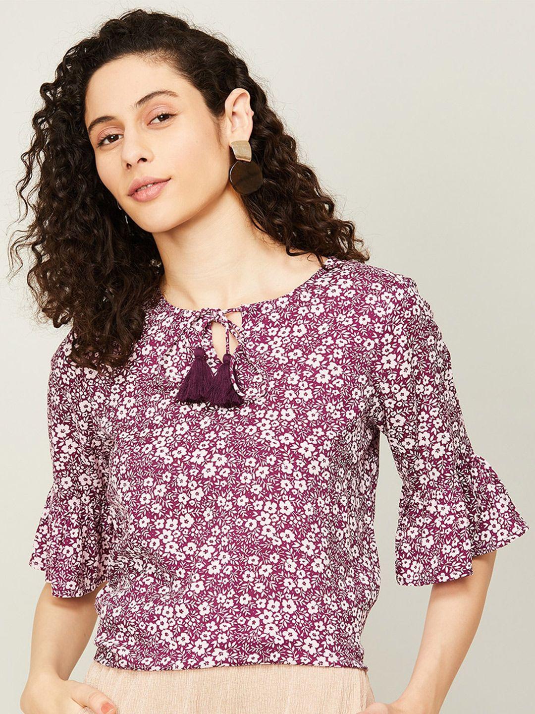 fame forever by lifestyle floral print tie-up neck top