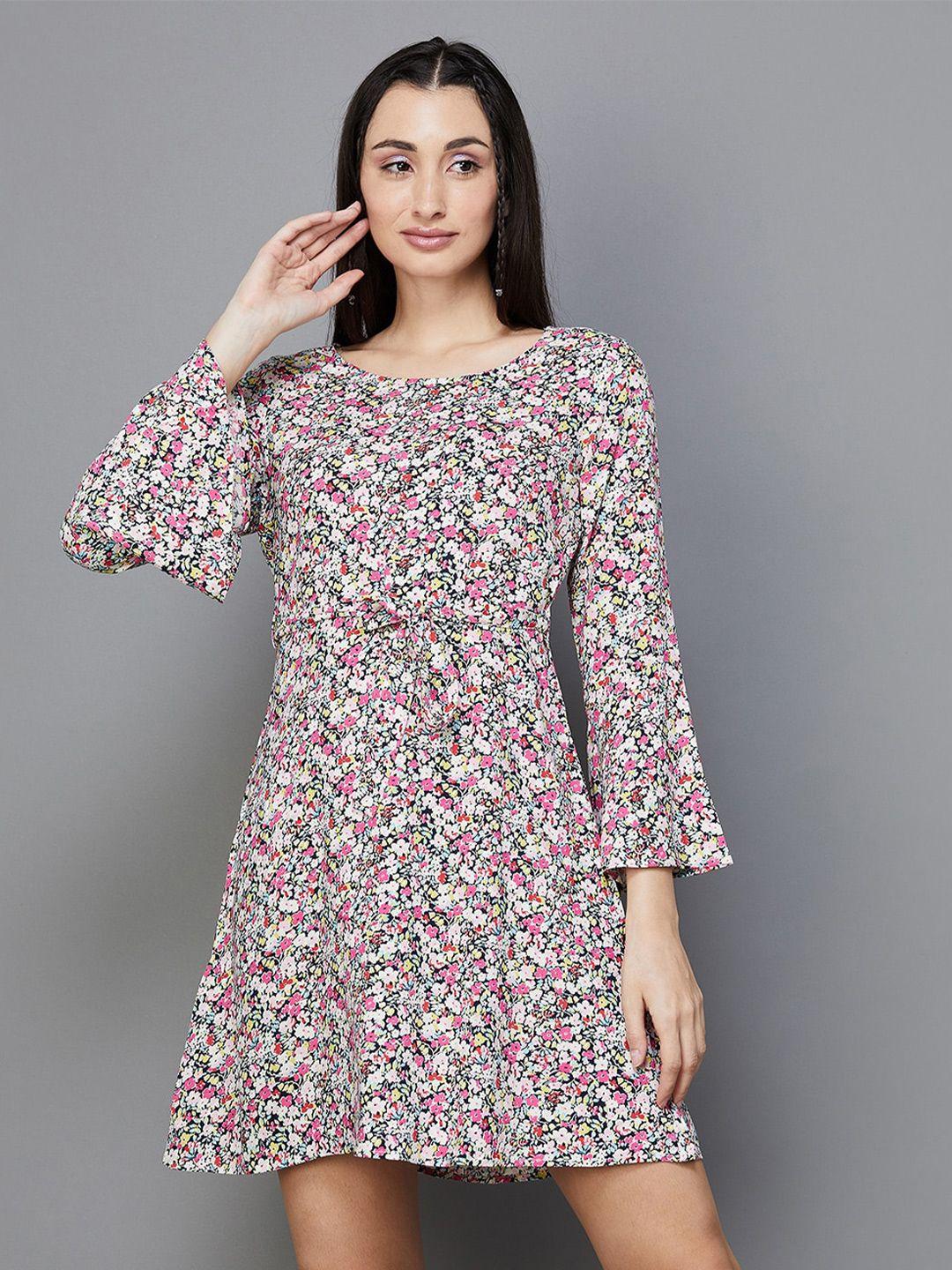 fame forever by lifestyle floral printed bell sleeve a-line dress
