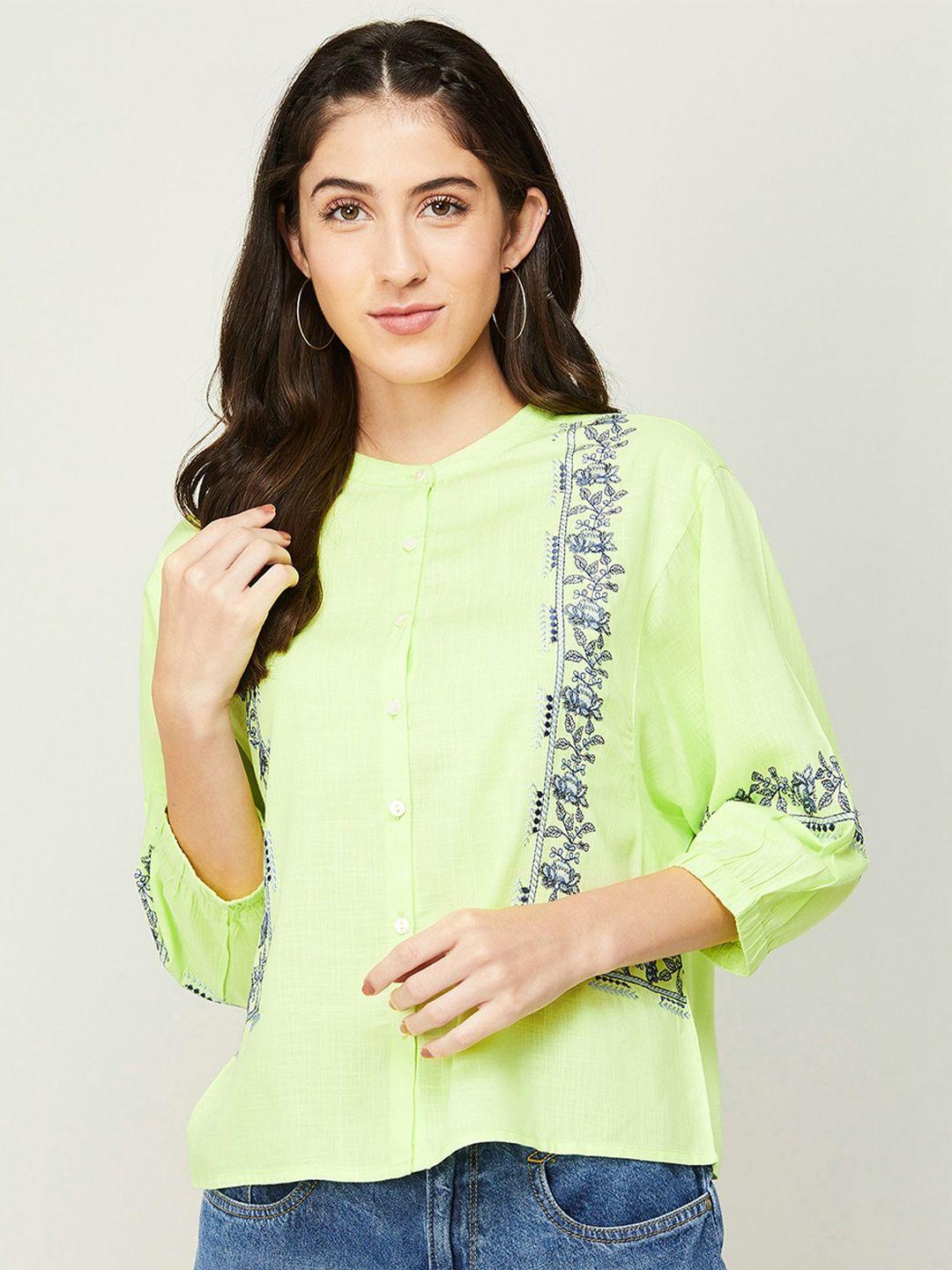 fame forever by lifestyle floral printed mandarin collar shirt style top