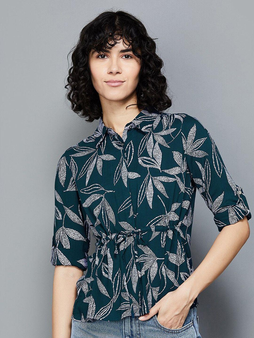 fame forever by lifestyle floral printed roll up sleeves shirt style top