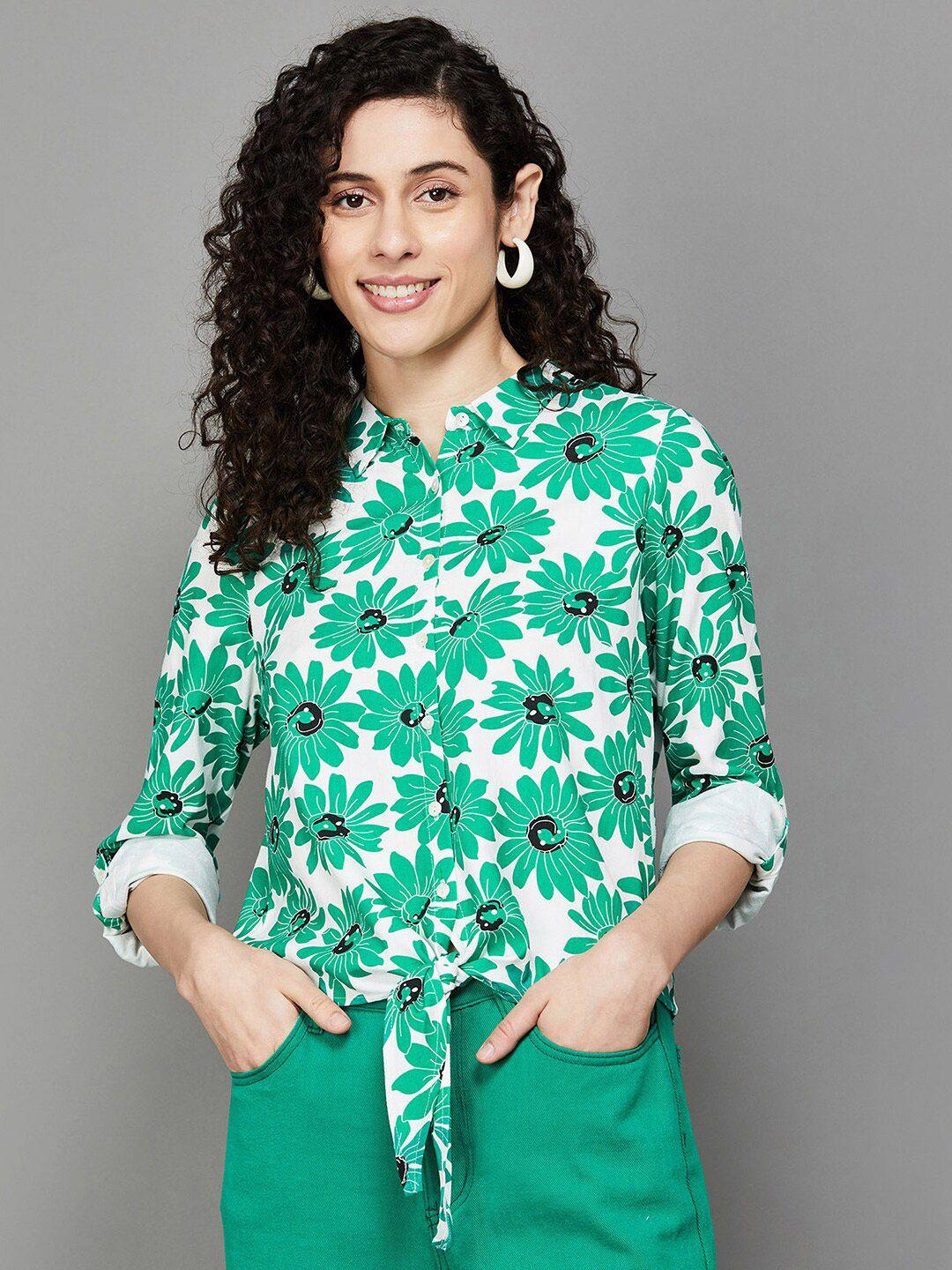 fame forever by lifestyle floral printed roll-up sleeves shirt style top