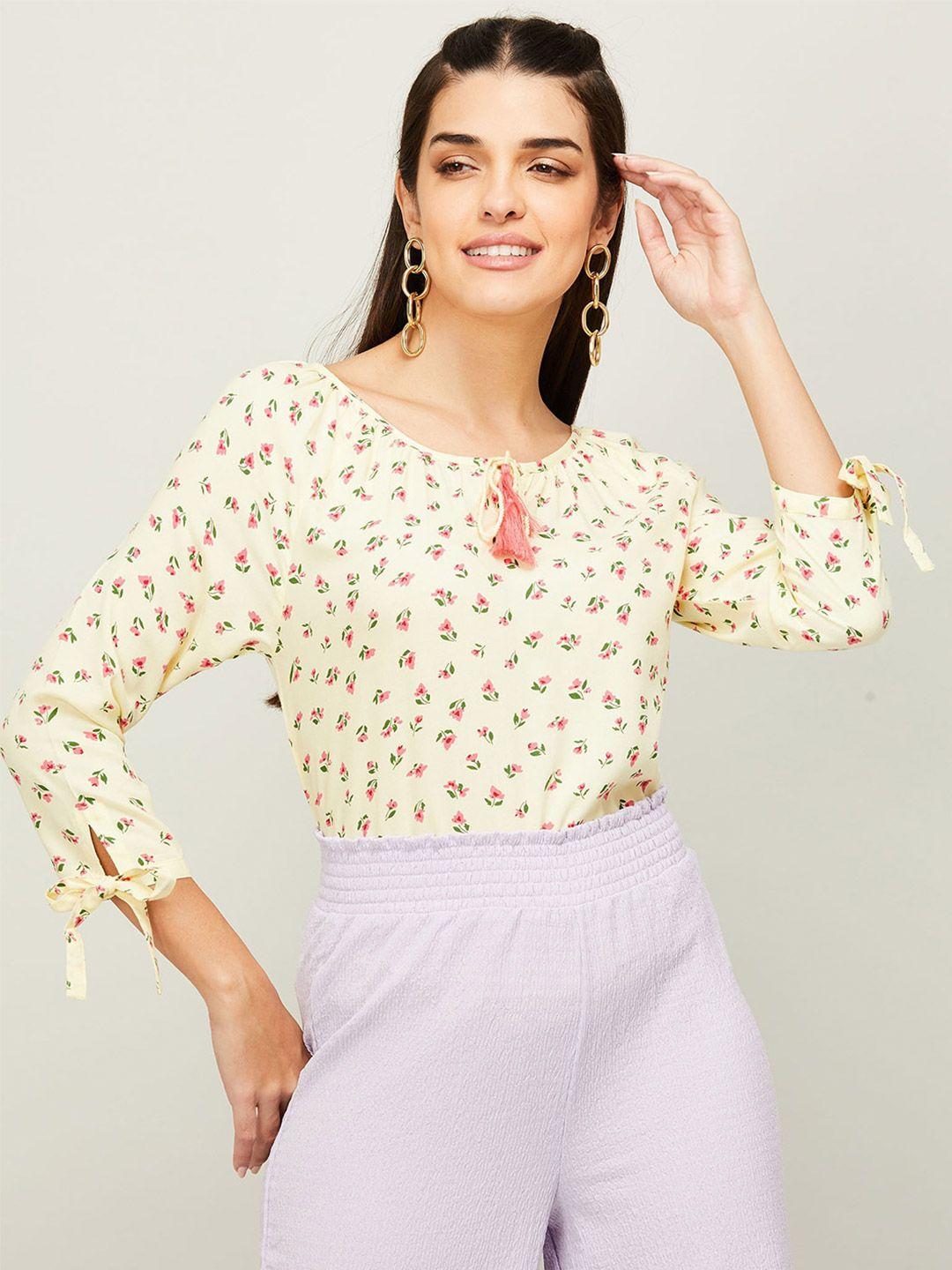 fame forever by lifestyle floral printed tie-up neck top