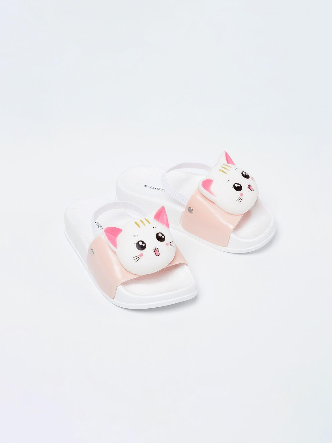 fame forever by lifestyle girls pink & white printed sliders