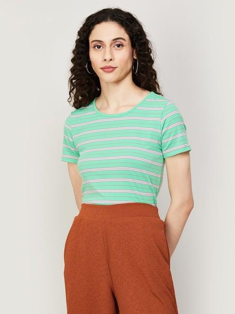 fame forever by lifestyle green & white striped top
