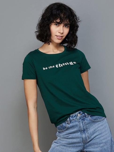 fame forever by lifestyle green cotton printed t-shirt