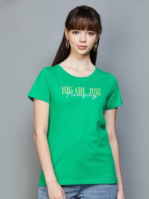 fame forever by lifestyle green cotton printed top