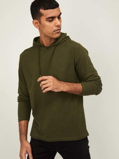 fame forever by lifestyle green cotton regular fit hooded t-shirt