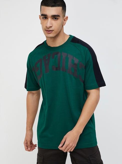 fame forever by lifestyle green cotton regular fit printed t-shirt