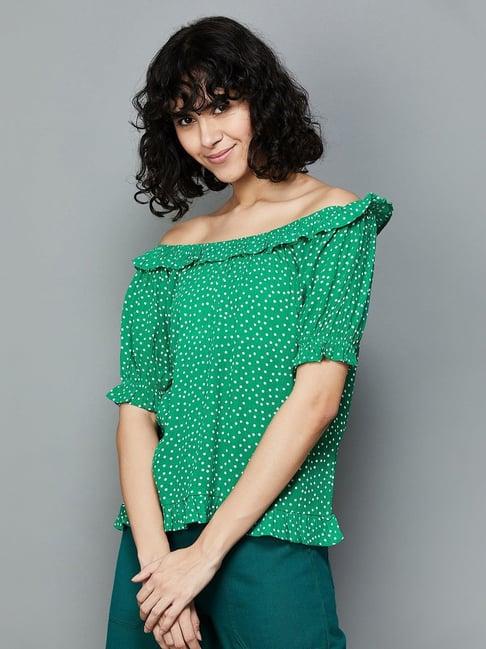 fame forever by lifestyle green polka dots top