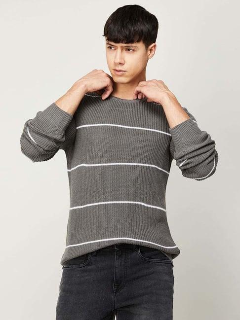 fame forever by lifestyle grey regular fit striped sweater