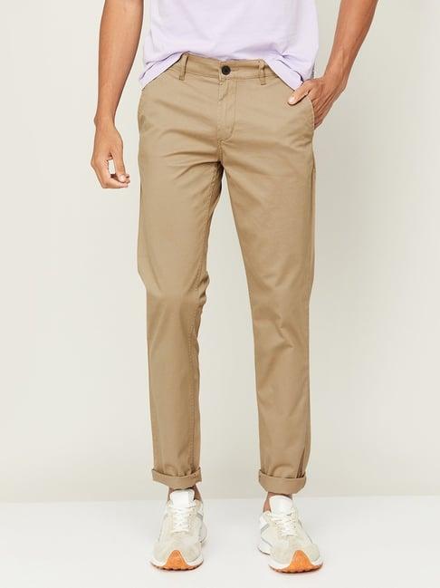 fame forever by lifestyle khaki regular fit trousers