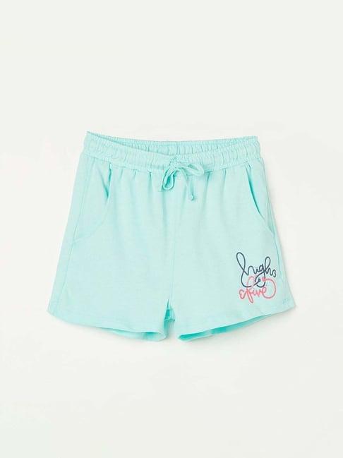 fame forever by lifestyle kids aqua blue cotton printed shorts