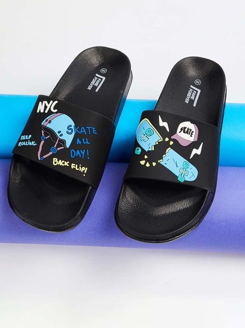 fame forever by lifestyle kids black & blue casual slides