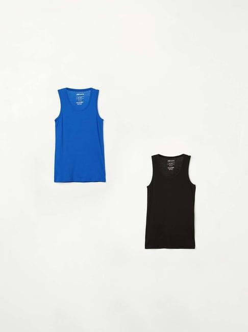 fame forever by lifestyle kids black & blue cotton regular fit vest (pack of 2)