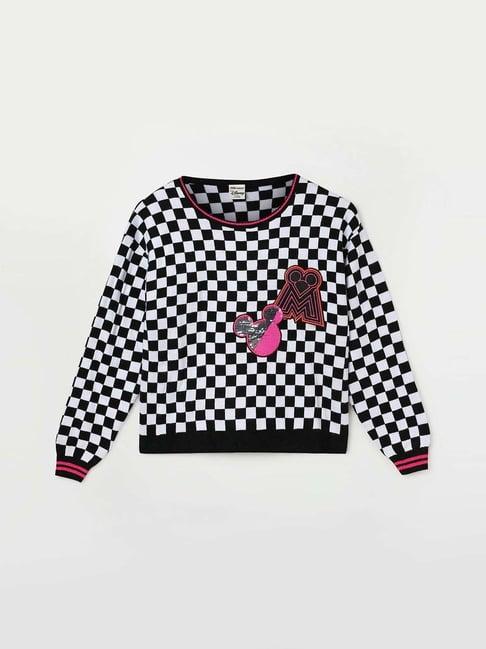 fame forever by lifestyle kids black & white chequered full sleeves sweater