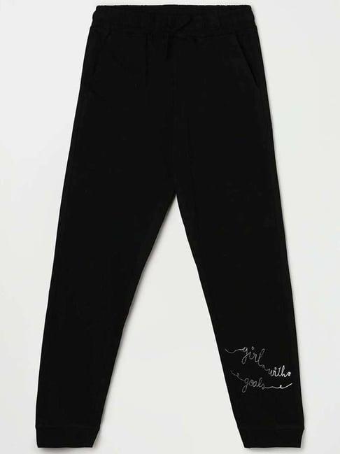 fame forever by lifestyle kids black cotton printed trackpants