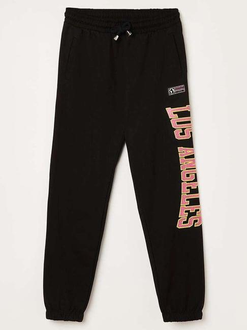 fame forever by lifestyle kids black cotton printed trackpants