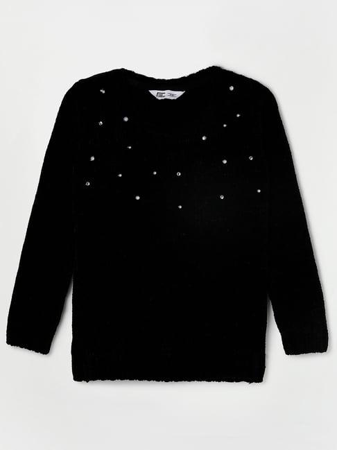 fame forever by lifestyle kids black embellished full sleeves  sweater