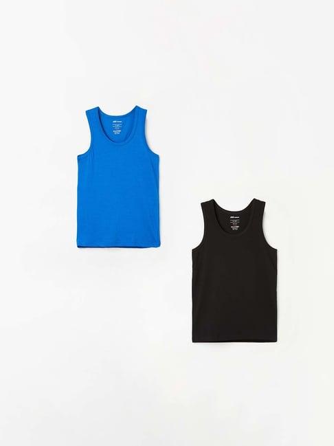 fame forever by lifestyle kids blue & black cotton regular fit vest (pack of 2)