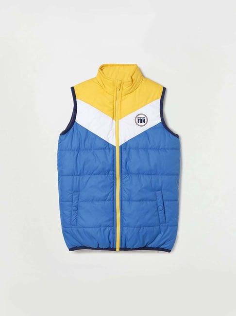 fame forever by lifestyle kids blue & yellow color block full sleeves jacket