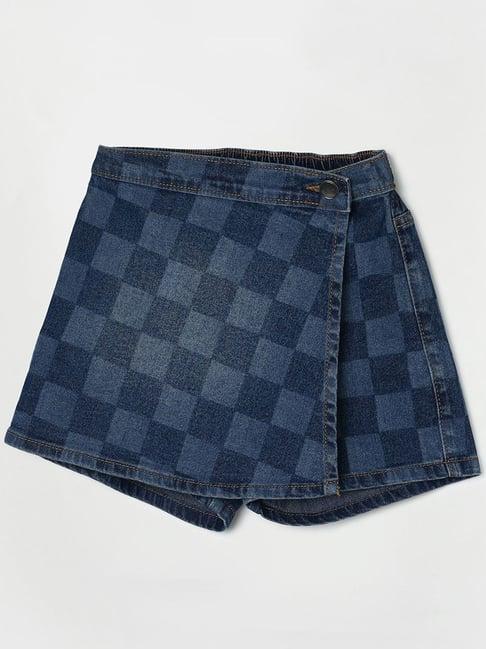 fame forever by lifestyle kids blue cotton chequered skirt
