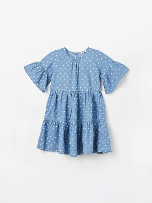 fame forever by lifestyle kids blue cotton printed dress