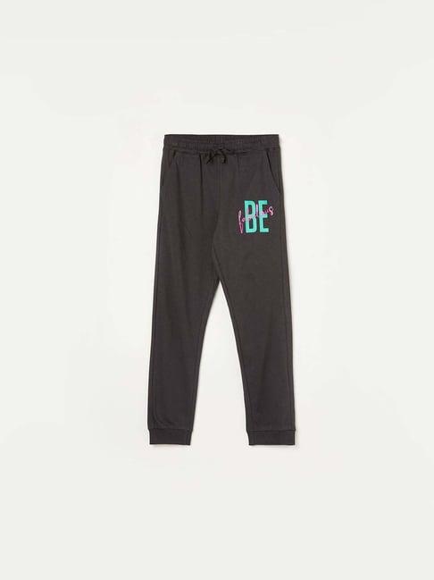 fame forever by lifestyle kids charcoal grey cotton printed trackpants