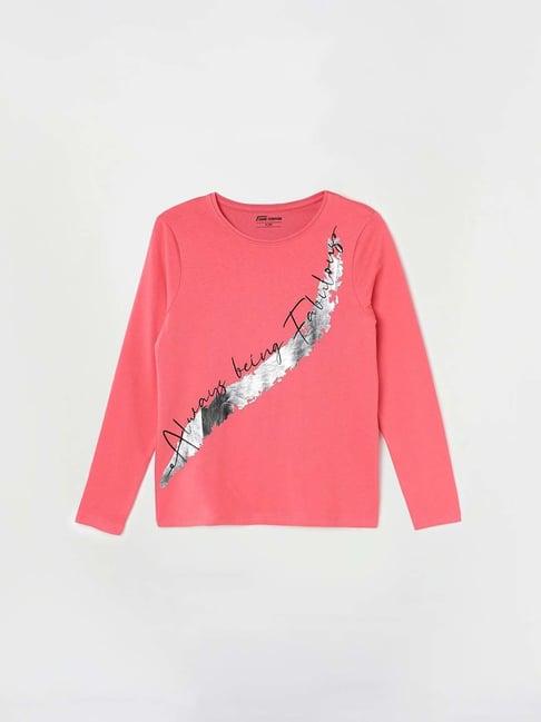 fame forever by lifestyle kids coral cotton printed full sleeves t-shirt