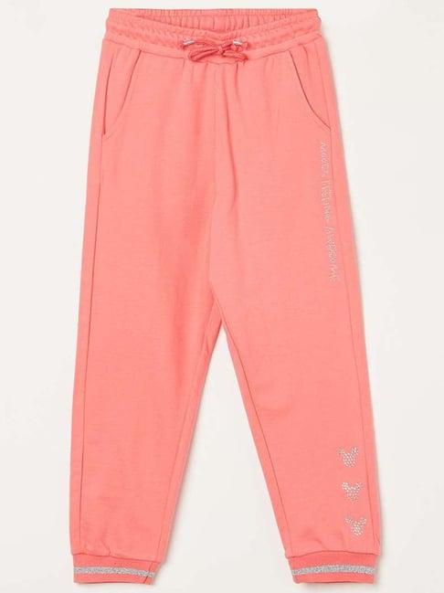 fame forever by lifestyle kids coral pink cotton printed trackpants