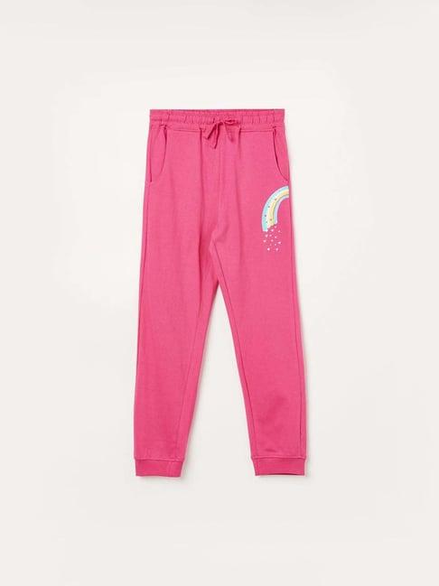 fame forever by lifestyle kids fuchsia pink cotton printed trackpants