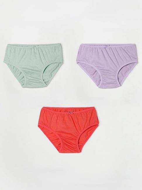 fame forever by lifestyle kids green, purple & red solid panties (pack of 3)