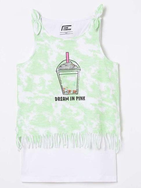 fame forever by lifestyle kids green cotton printed top set