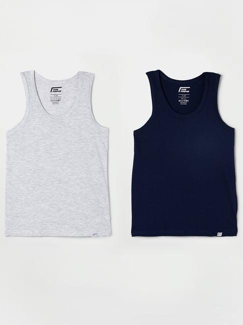 fame forever by lifestyle kids grey & navy solid vests (pack of 2)