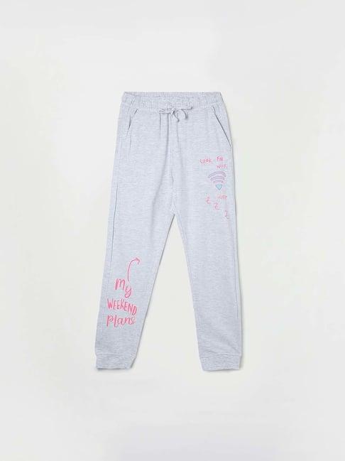 fame forever by lifestyle kids grey cotton printed trackpants