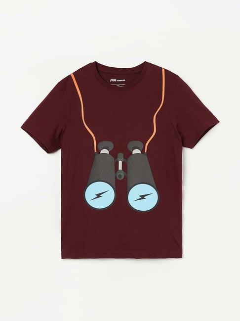 fame forever by lifestyle kids maroon cotton printed t-shirt