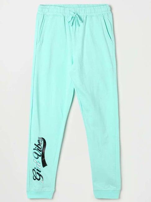 fame forever by lifestyle kids mint blue cotton printed trackpants